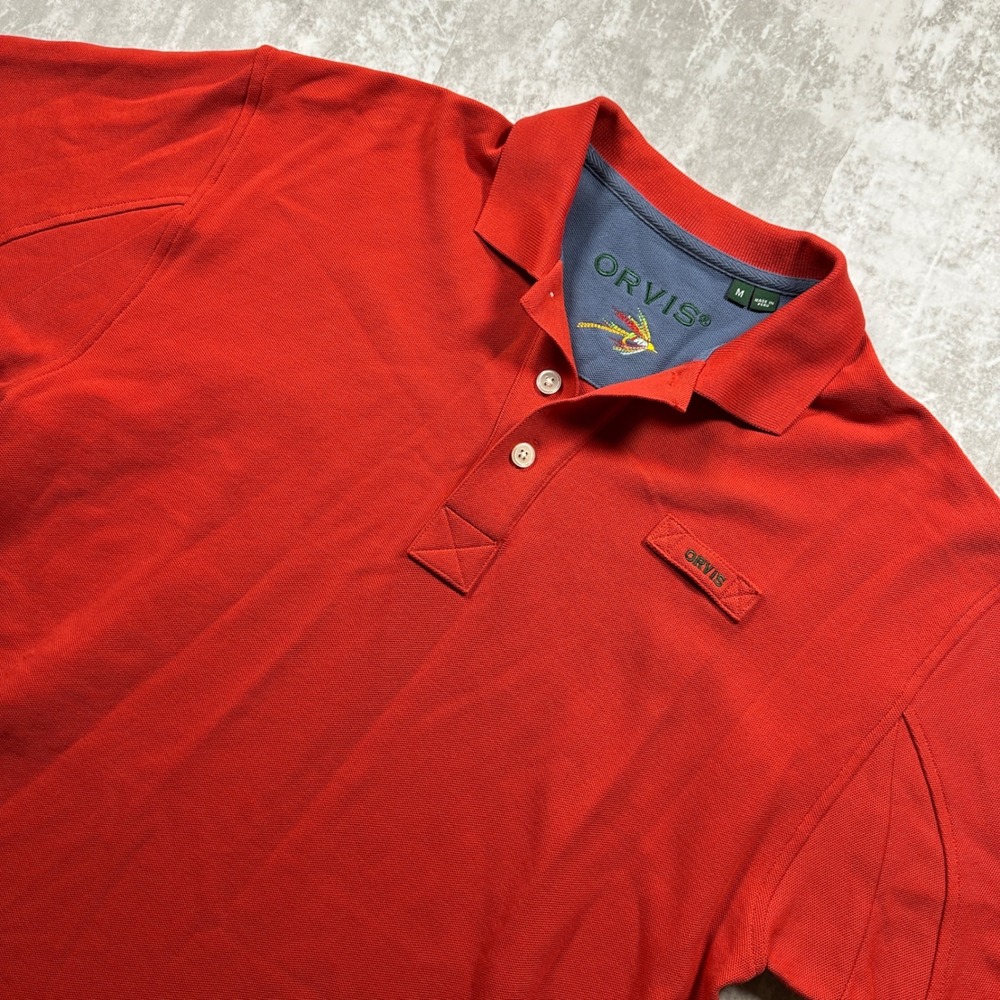 Orvis Polo Shirt Mens M Red Short Sleeve Embroidered Logo Cotton Pique